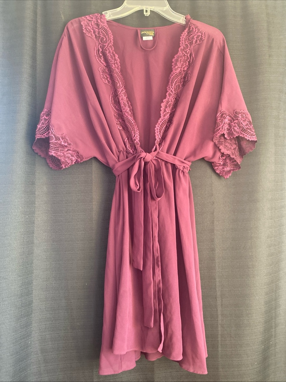 Vintage Y2K Lace-Trim Tie-Front Robe in Dusty Rose